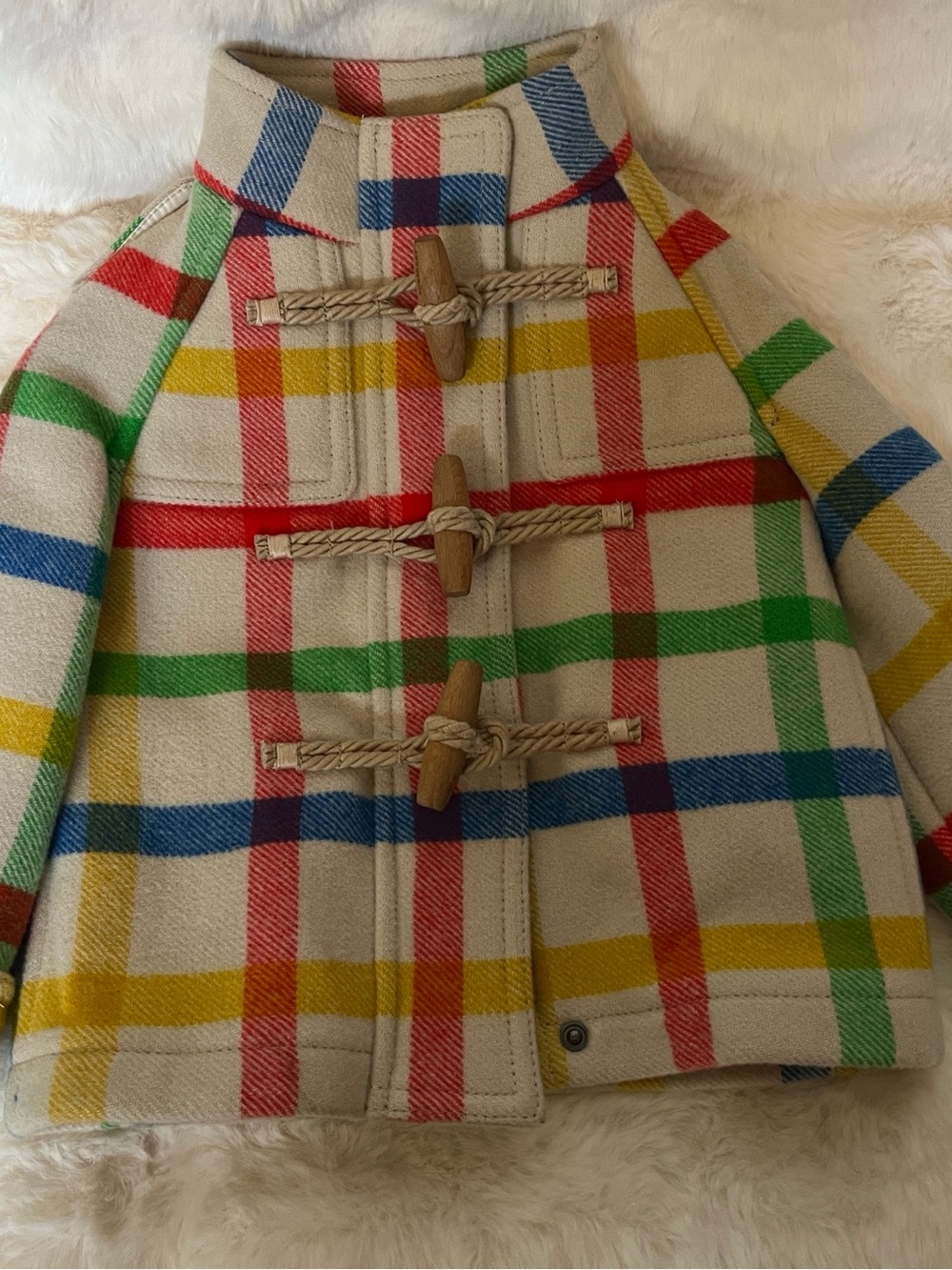 Burberry Kids Camel Coat with Multicolor Check Trim size 12 months.